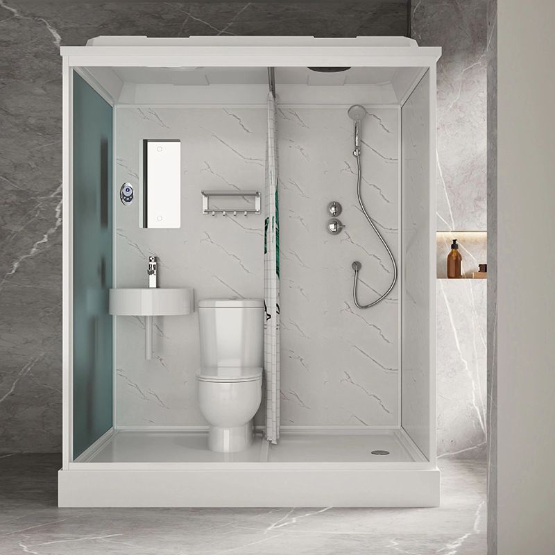 White Rectangle Shower Stall with Shower Base Tempered Glass Shower Stall