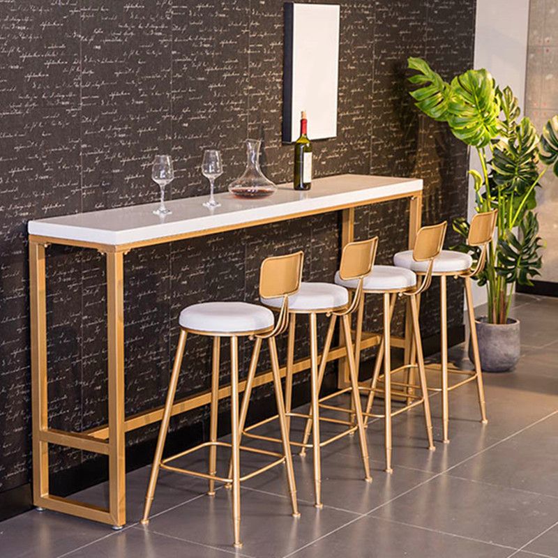 Rectangle Bar Table Contemporary Bar Table with Gold Trestle Base