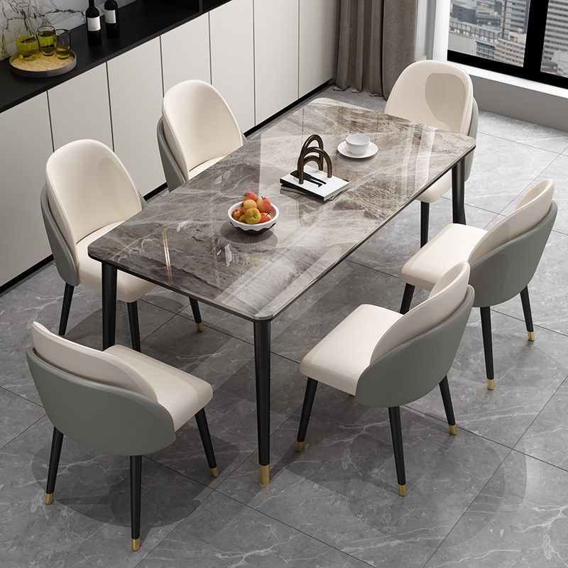 Sintered Stone Dining Table Modern Gray Dining Table with Black Frame