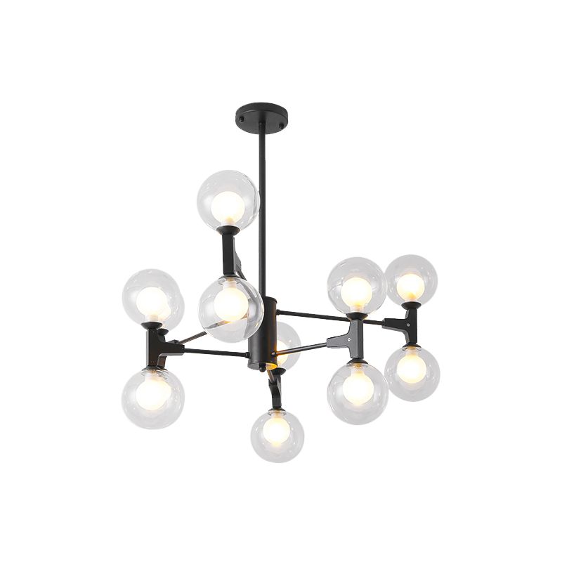 Modern Orb Shade Chandelier Amber/Cream Glass and Metal 12 Heads Pendant Lighting in Black/White for Restaurant Cafe