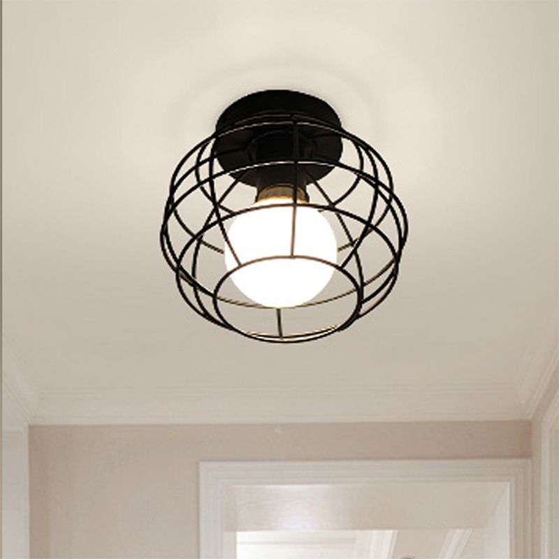 Modern Flush Mount Metal 1-Light Flush Light in Black for Hallway