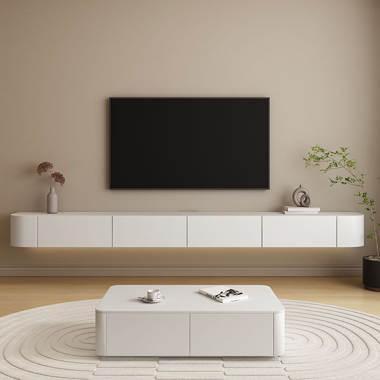 Engineered Wood Media Console Modern Floating White TV Console