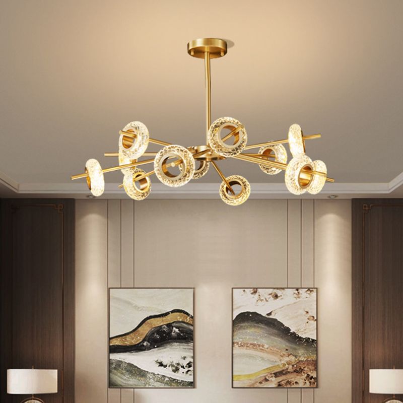 Handmade Crystal Ring Chandelier Postmodern 8/12/16 Lights Living Room Ceiling Pendant in Brass