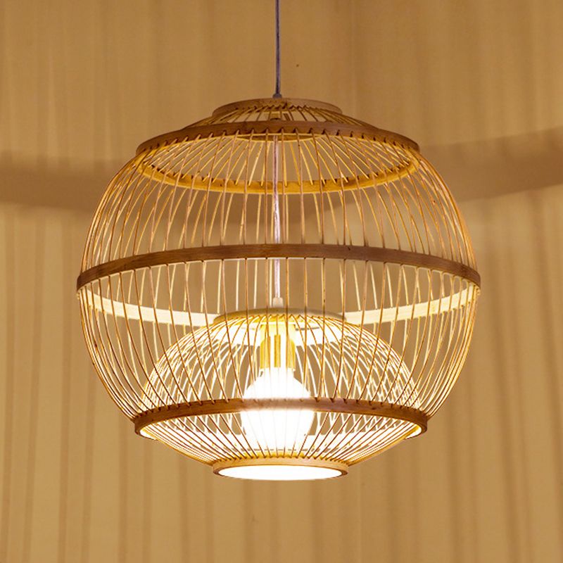 Bamboo Chinese Hanging Ceiling Light 1-Light Pendant Light for Tea Room