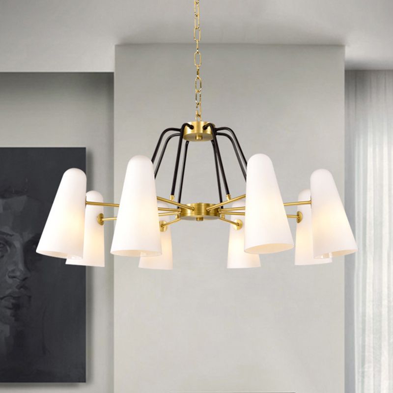 Postmodern Cone Opal Glass Hanging Lamp 6 Lights Ceiling Chandelier in Gold