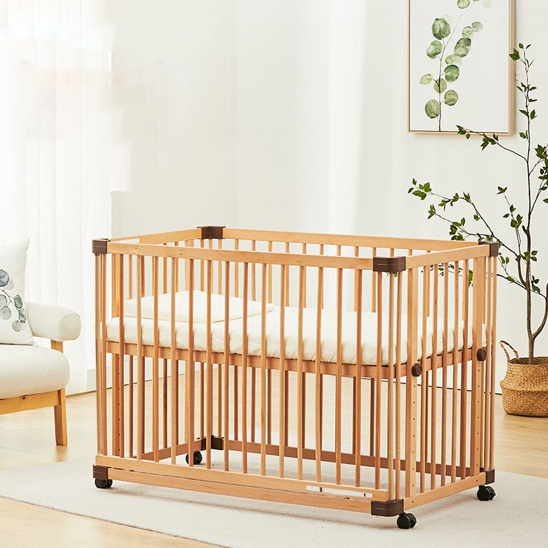 Farmhouse Natural Nursery Bed with Guardrail Convertible Crib