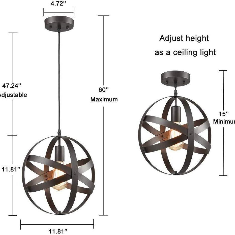 1 Luz Light Globe Pendiente Luz de techo de metal industrial ligero con cordón colgante para restaurante