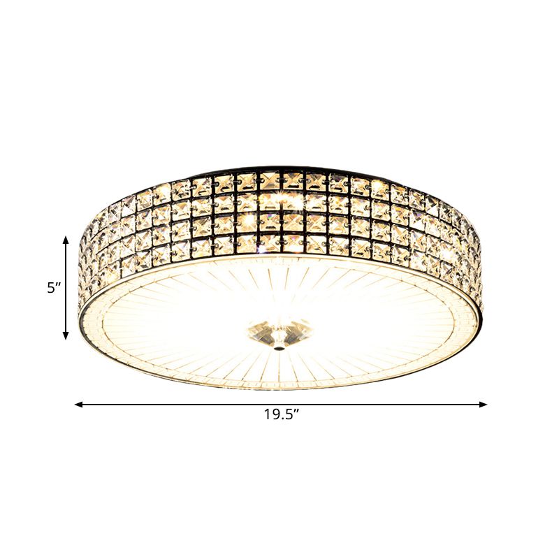 LED Flush Mount Lamp with Drum Shade Clear Crystal Modern Bedchamber Flush Ceiling Light Fixture, 16"/19.5" Width