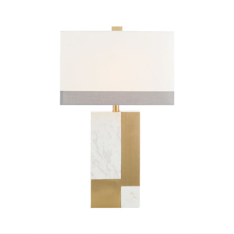 Rectangle Night Stand Light Minimalist Marble 1 Bulb Grey/White and Brass Colorblock Table Lamp with Fabric Shade