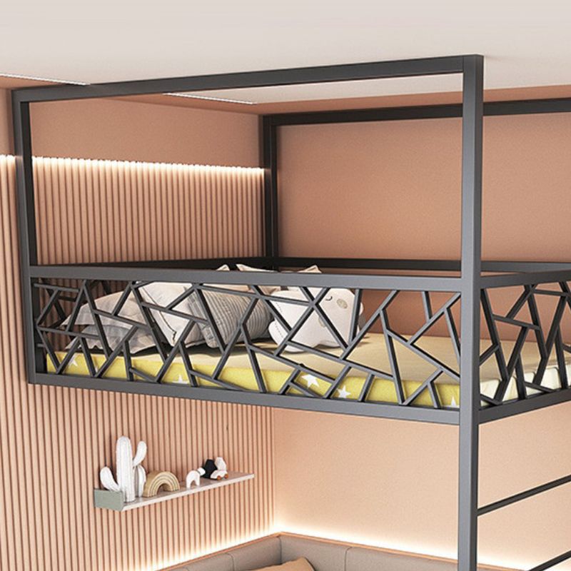 Contemporary Iron Frame Loft Bed with Guardrail in Black/White