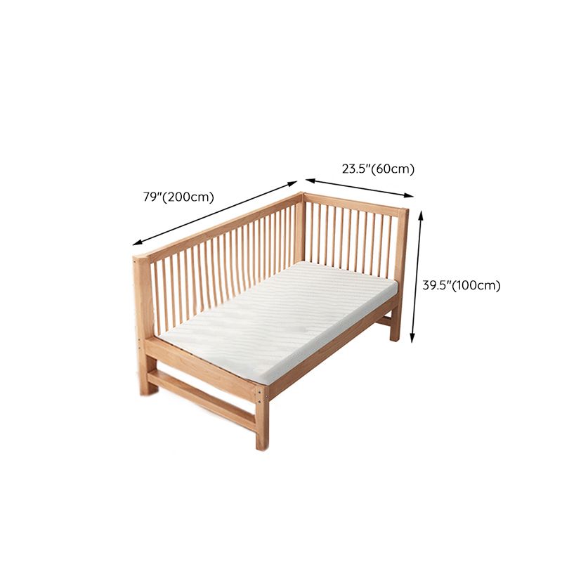 Natural Beech Panel Bed Solid Wood Standard Bed with Guardrails