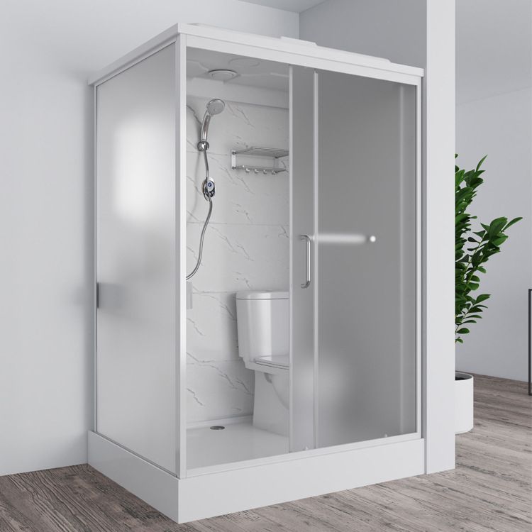 White Rectangle Shower Stall with Shower Base Tempered Glass Shower Stall