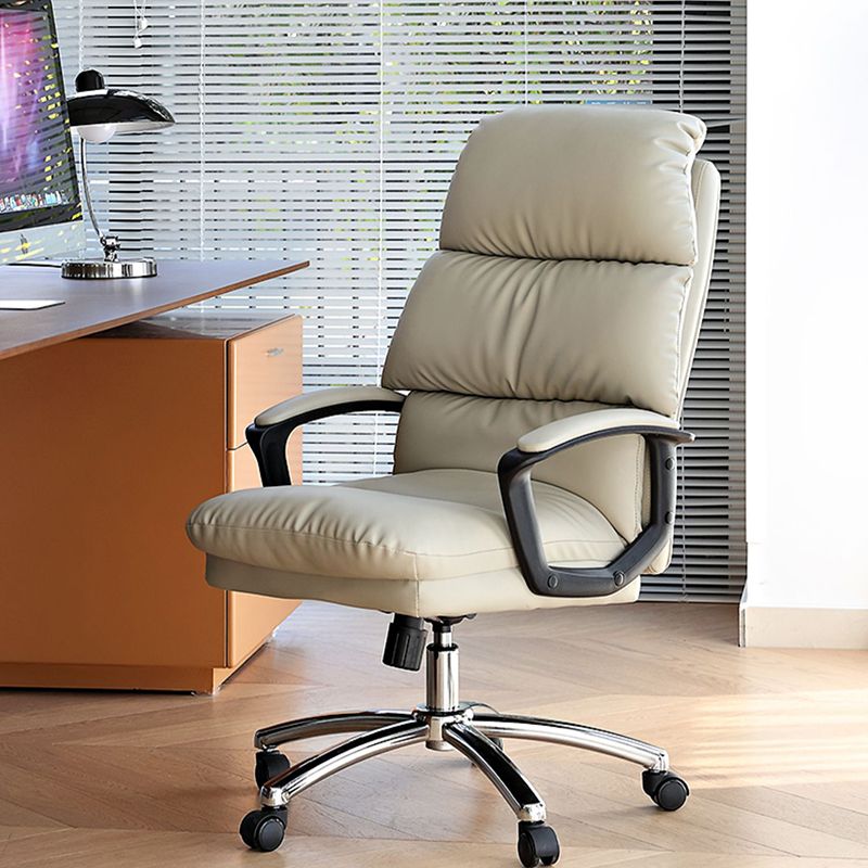 Padded Arms Slide Desk Chair Modern Leather Ergonomic Office Chair with Wheels