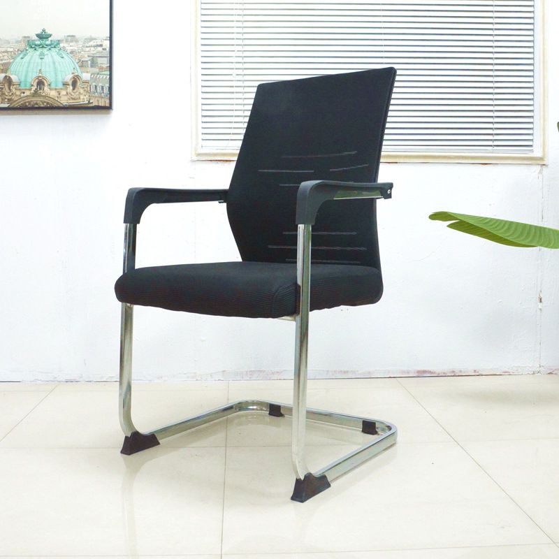 Modern Desk Chair Mesh Computer Chair in Black Mid-Back Chair No Wheels