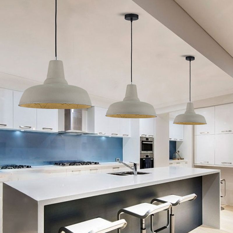 Barn Kitchen Bar Pendant Lighting Nordic Cement 1 Head Grey/White/Beige Ceiling Light with Carved Interior