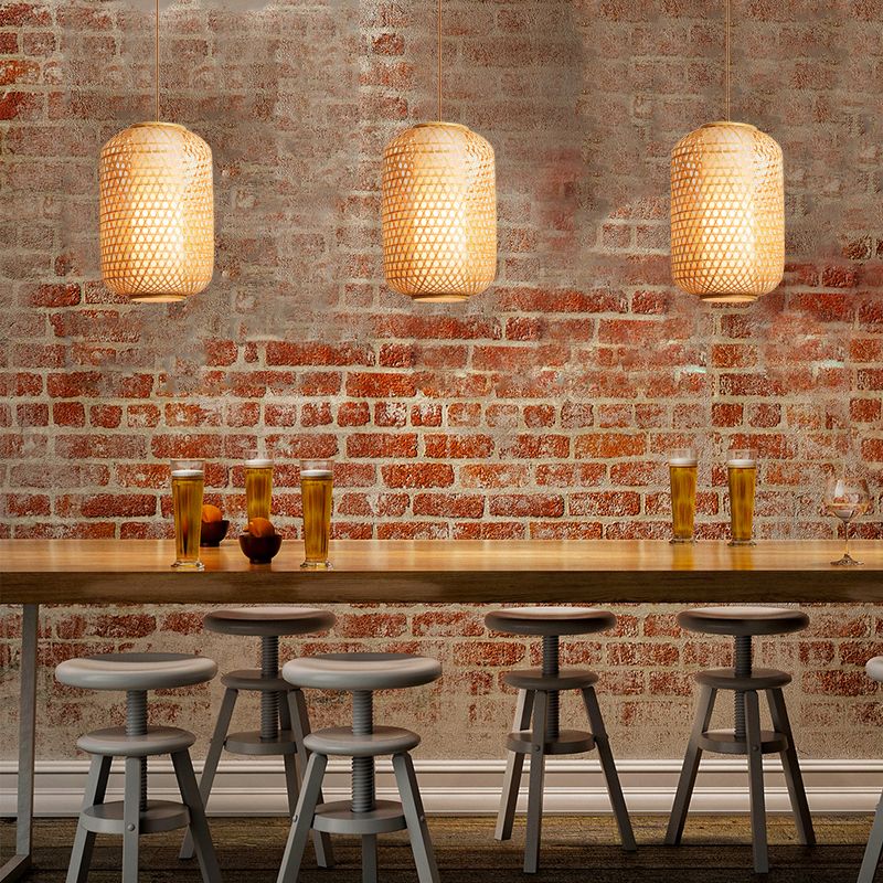 Asian Lantern Shaped Pendant Light Bamboo Single Head Ceiling Drop Light for Restaurant Dining Room