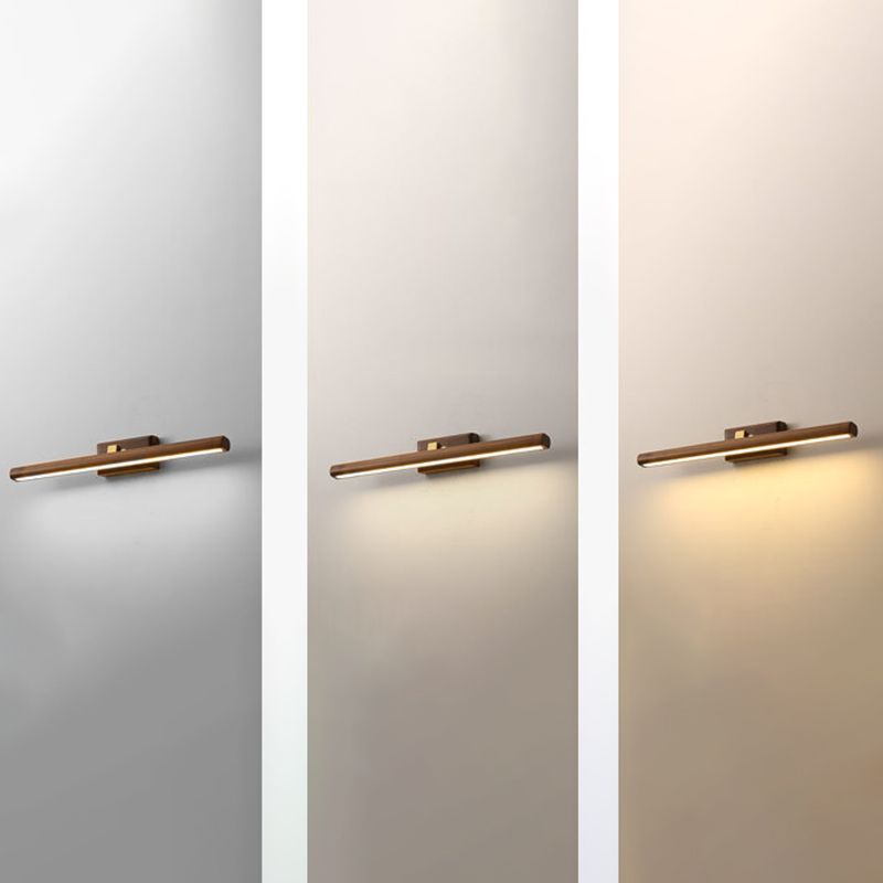 Luces de apliques de tocador lineal moderno de madera de 1 luz de pared de pared para baño