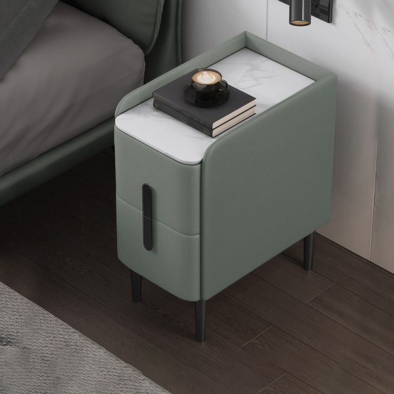 Glam Nightstand with 4 Legs 21.65" Tall 2 - Drawer Stone Top Night Table