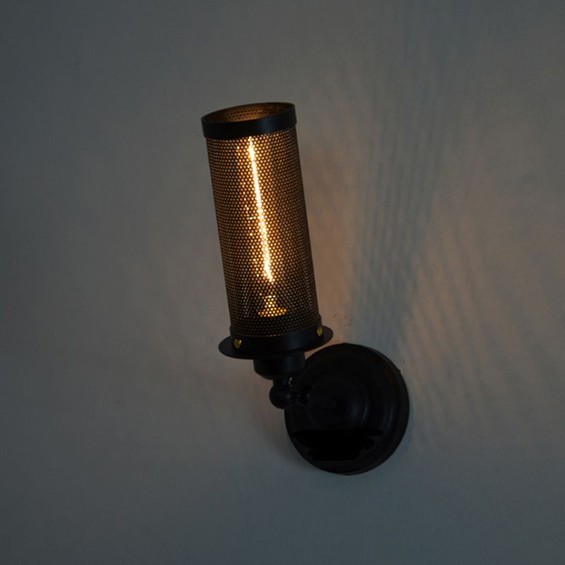 Black Wire Mesh Wall Lamp Industrial Metal Stairs Wall Mounted Light with Rotatable Joint