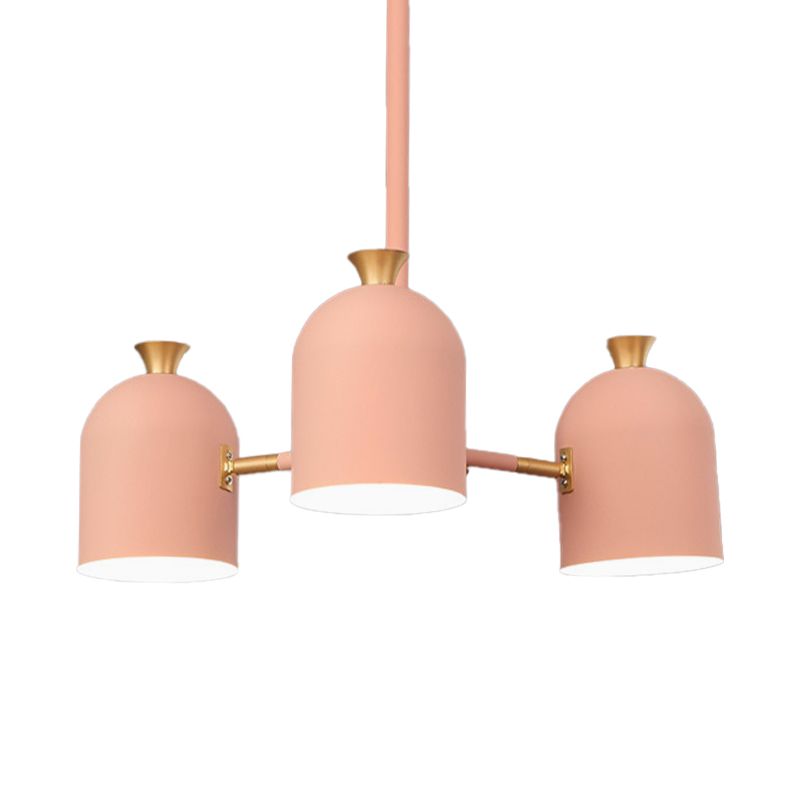 3 Lights Cup Hanging Light Macaron Style Metal Chandelier in Pink for Girls  Bedroom