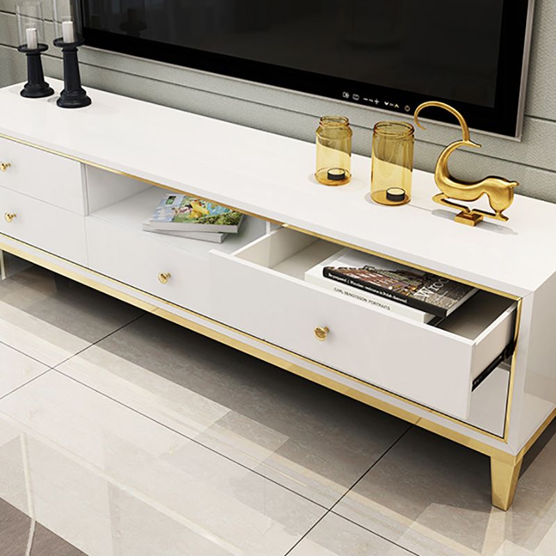 Glam Faux Wood TV Stand Console White TV Media Stand for Living Room