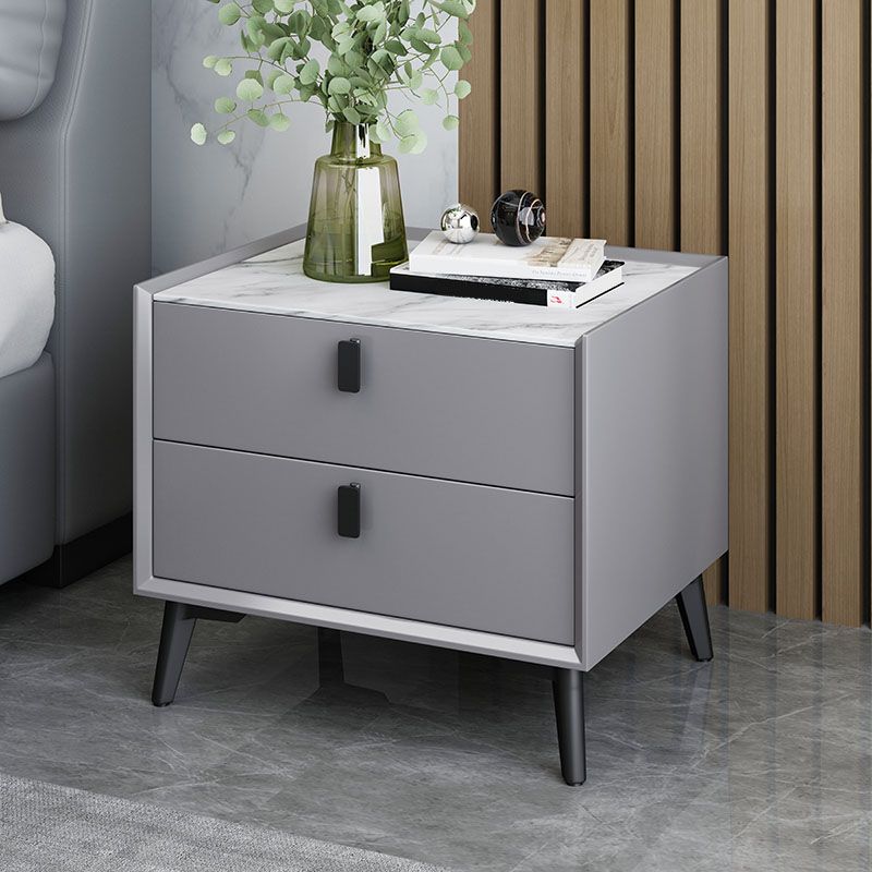 Faux Marble and Solid Wood Nightstand Contemporary Legs Included Bed Nightstand Drawers