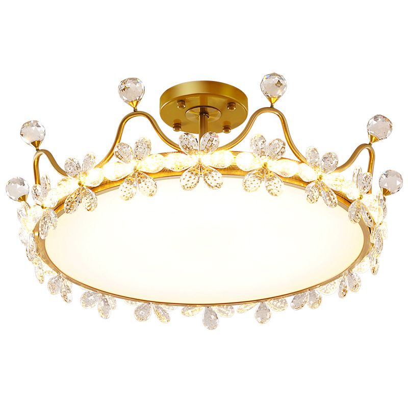 Gold LED Semi Flush Mount Chandelier Metal Ceiling Semi Flush with Crystal Accents