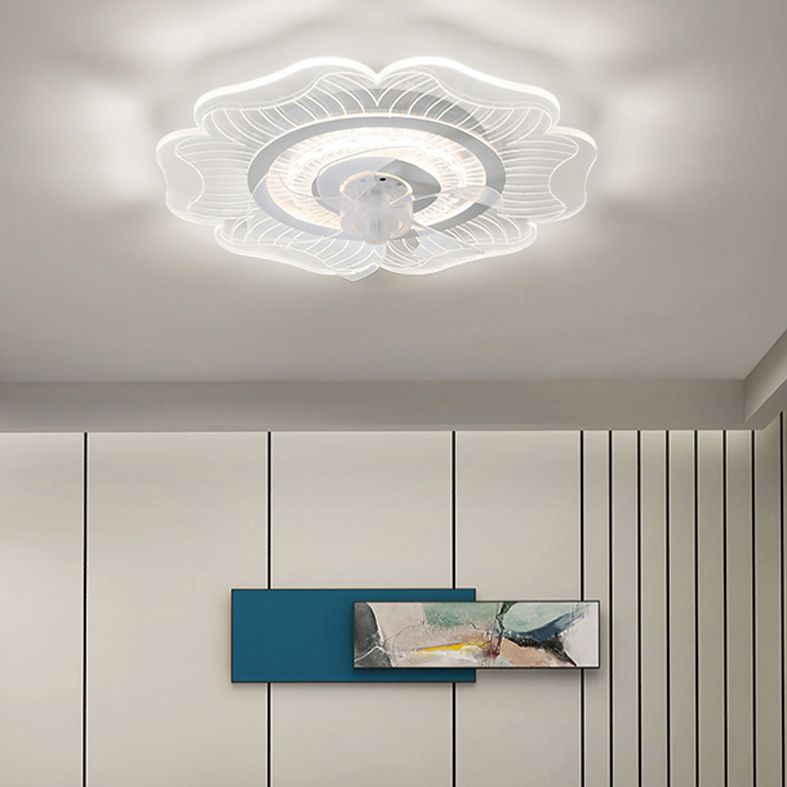 White Ultrathin Ceiling Fan Light Fixture Simplicity Acrylic LED Semi Flush Mount Light for Bedroom