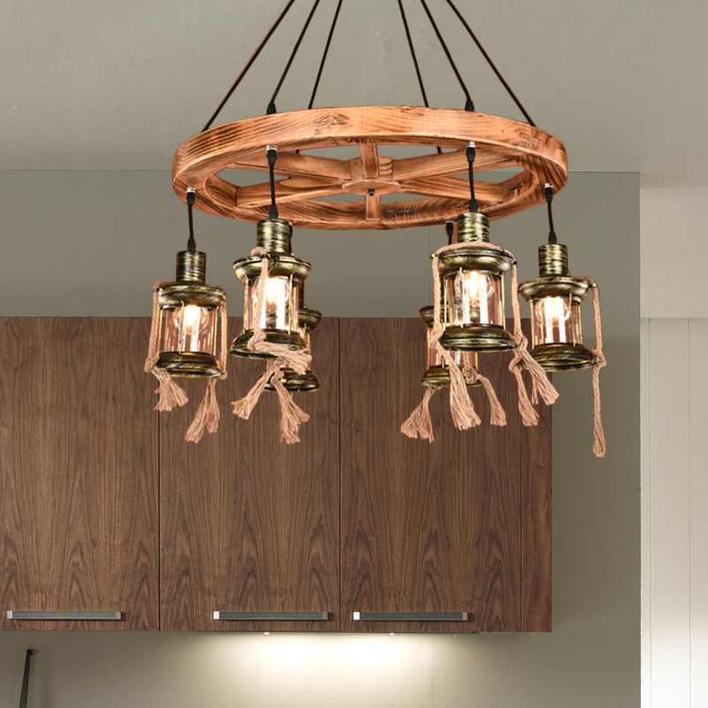 6-Light Metal Hanging Chandelier Coastal Bronze Kerosene Living Room Pendant Light Fixture