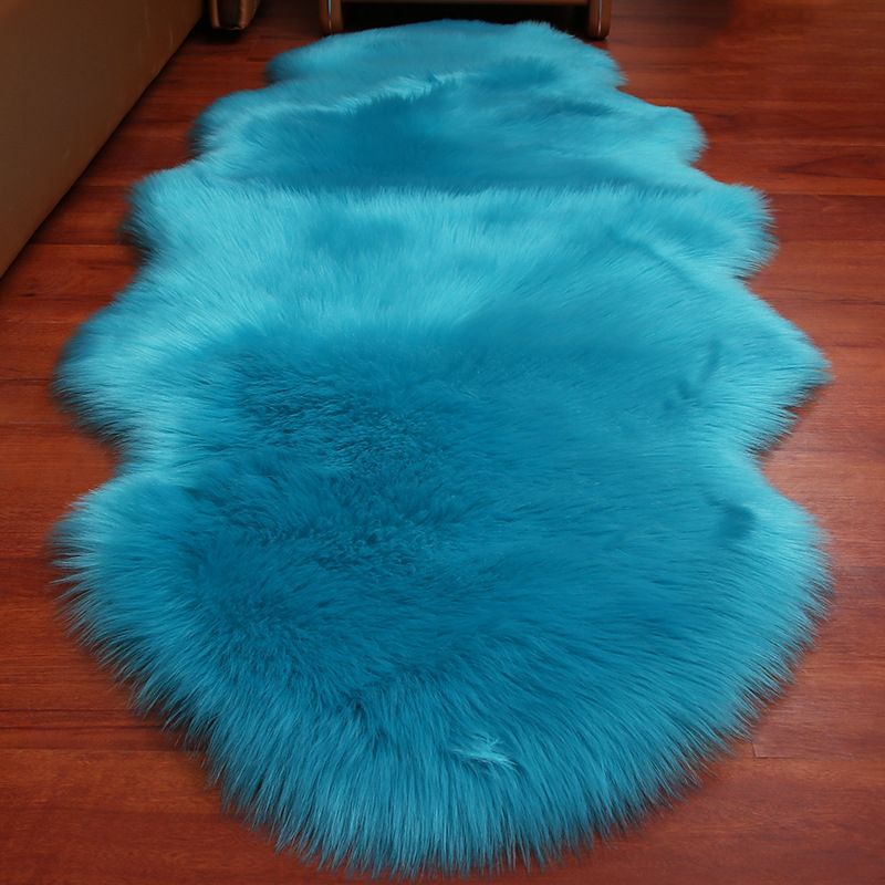 Multi-Colored Bedroom Foot Rug Casual Plain Rug Faux Fur Machine Washable Stain Resistant Non-Slip Backing Area Rug