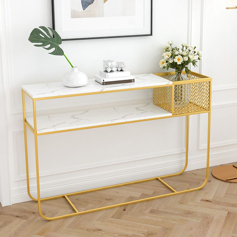 Modern Rectangle Console Accent Table Antique Finish Console Sofa Table in Marble