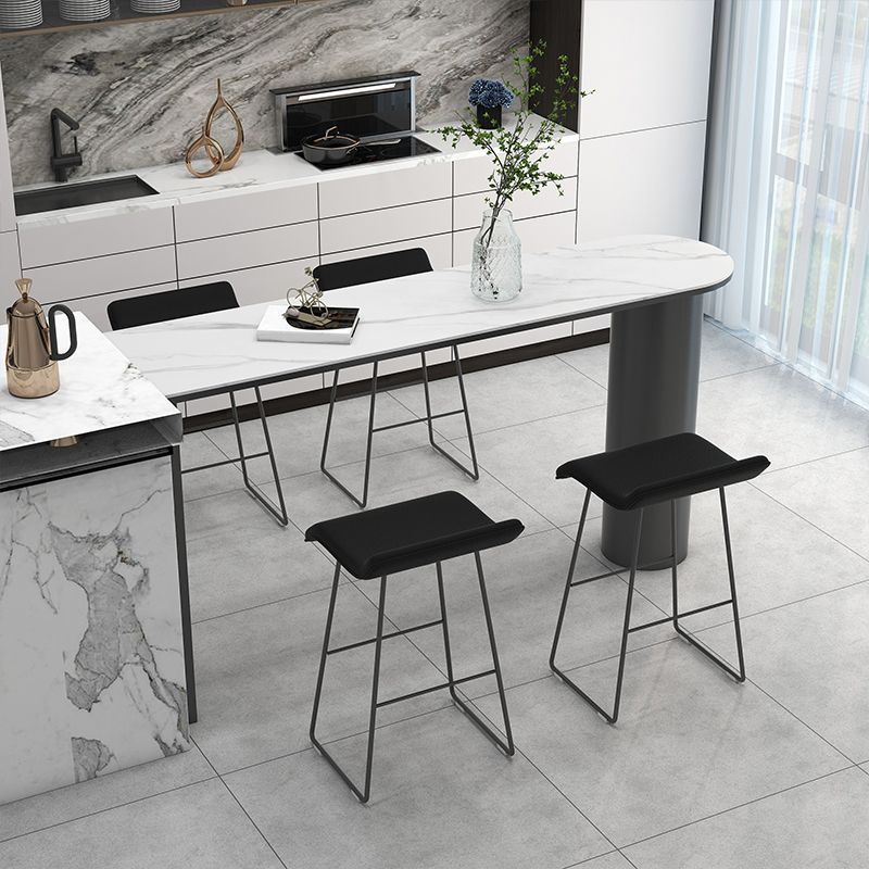 Modern Black Iron Bar Dining Table with White Stone Top Indoor Bistro Table