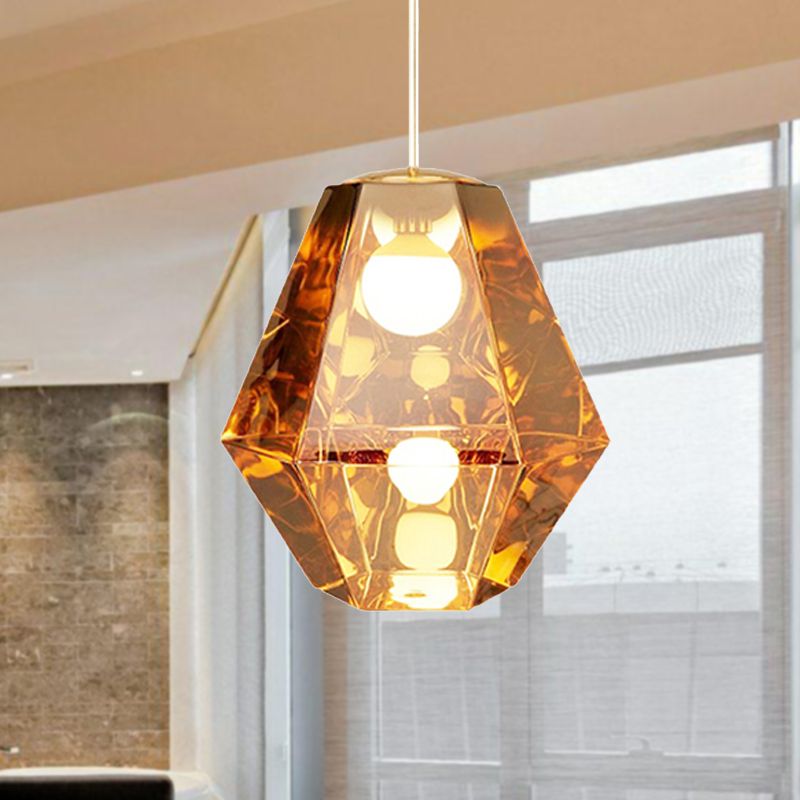 Diamond Pendant Lighting Post-Modern Glass 1 Light Clear/Amber Hanging Ceiling Light with Linear/Stout Shade