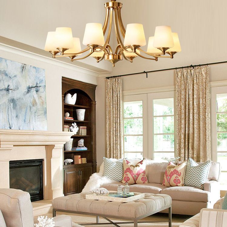 Post-Modern Curvy Arm Hanging Chandelier Light White Glass Shade Ceiling Chandelier in Gold for Living Room