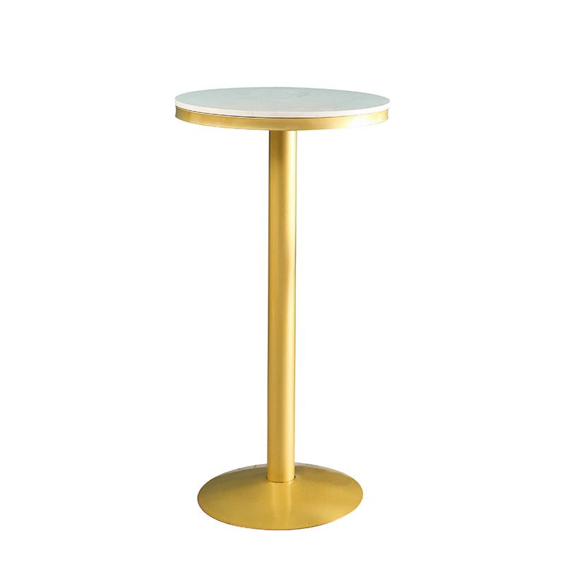 Glam Round Faux Marble Bistro Table Indoor Gold Iron Bar Dining Table with Single Pedestal