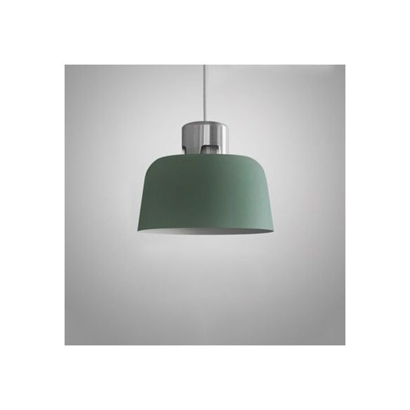 Metal Bucket Shade Hanging Light Single Light Nordic Pendant Lighting in Blue/Green/Pink for Restaurant Dining Room