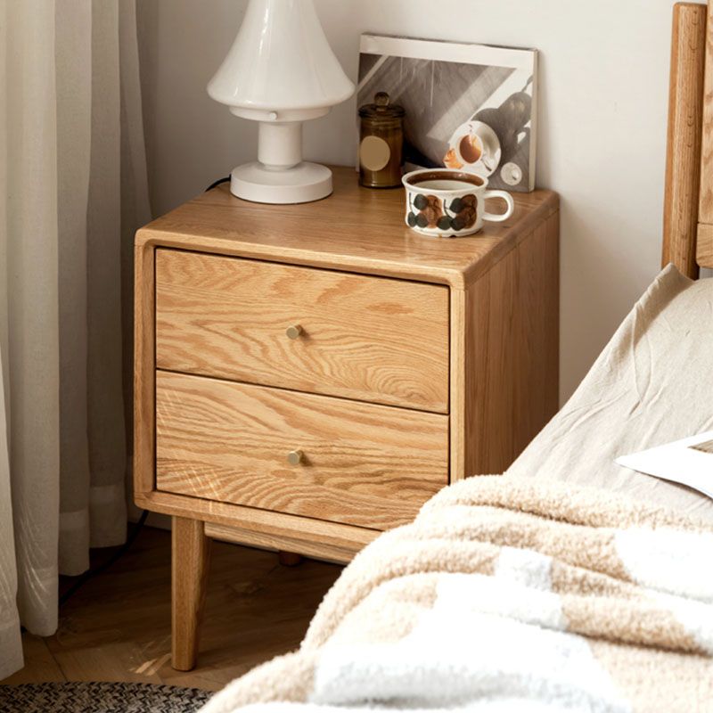 Contemporary Solid Wood Bedside Cabinet with 2 Drawers for Bedroom