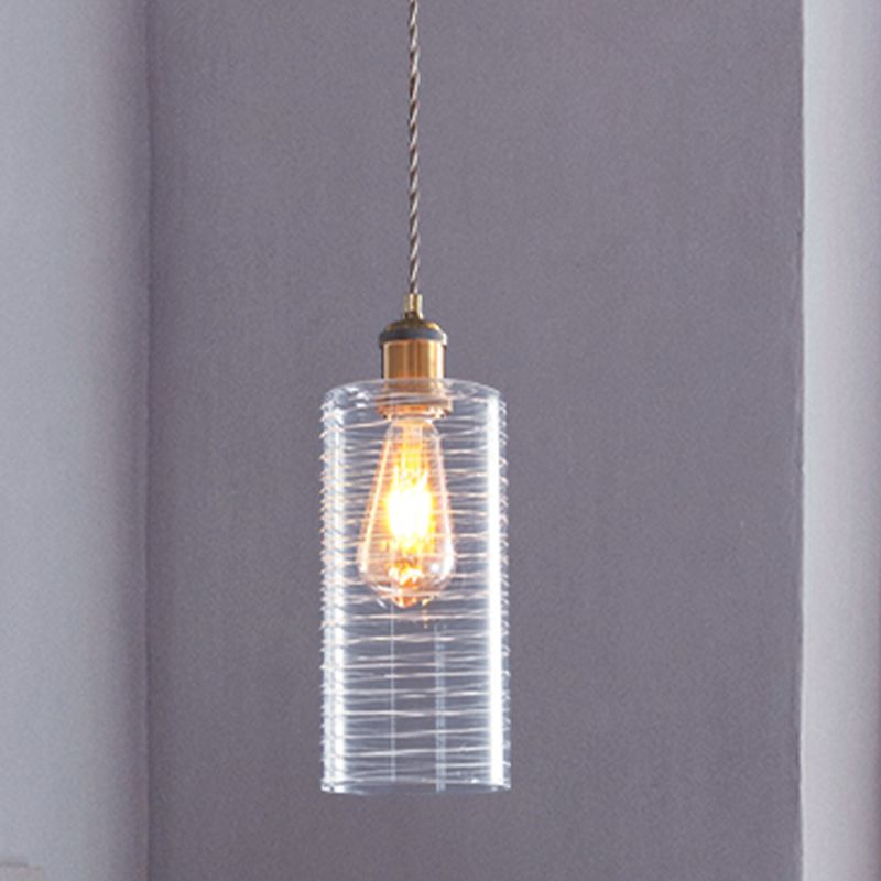 Colonialisme Colonne Down Lighting Pendant 1 Bulb Verre transparente Plafond plafond en or