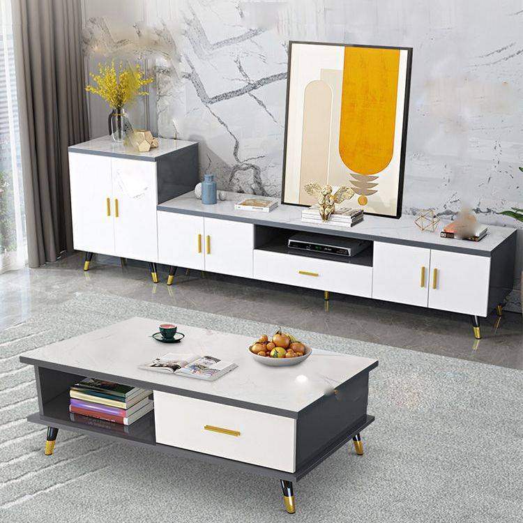 Modern TV Media Console Faux Wood TV Media Stand for Living Room