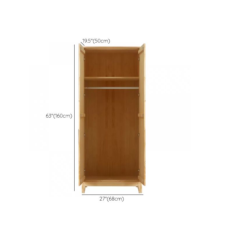 Solid Wood Kid's Wardrobe Light Wood Wardrobe Armoire with Garment Rod