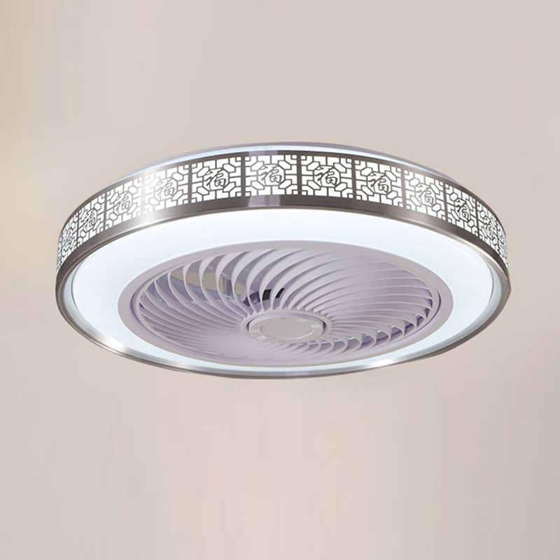 Drum Metallic LED Ceiling Fan Fixture Modern Style Semi Flush Mount Light for Dining Room