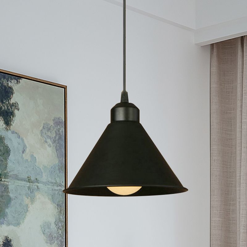 1 Light Cone Pendant Lamp Simple Style Black/White Metal Ceiling Hanging Light with Adjustable Cord