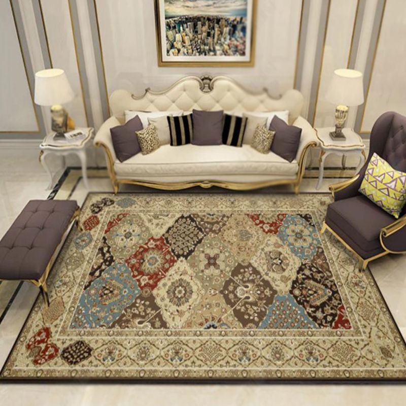 Elegant Red Tone Classic Carpet Polyester Moroccan Tile Indoor Rug Washable Rug for Living Room