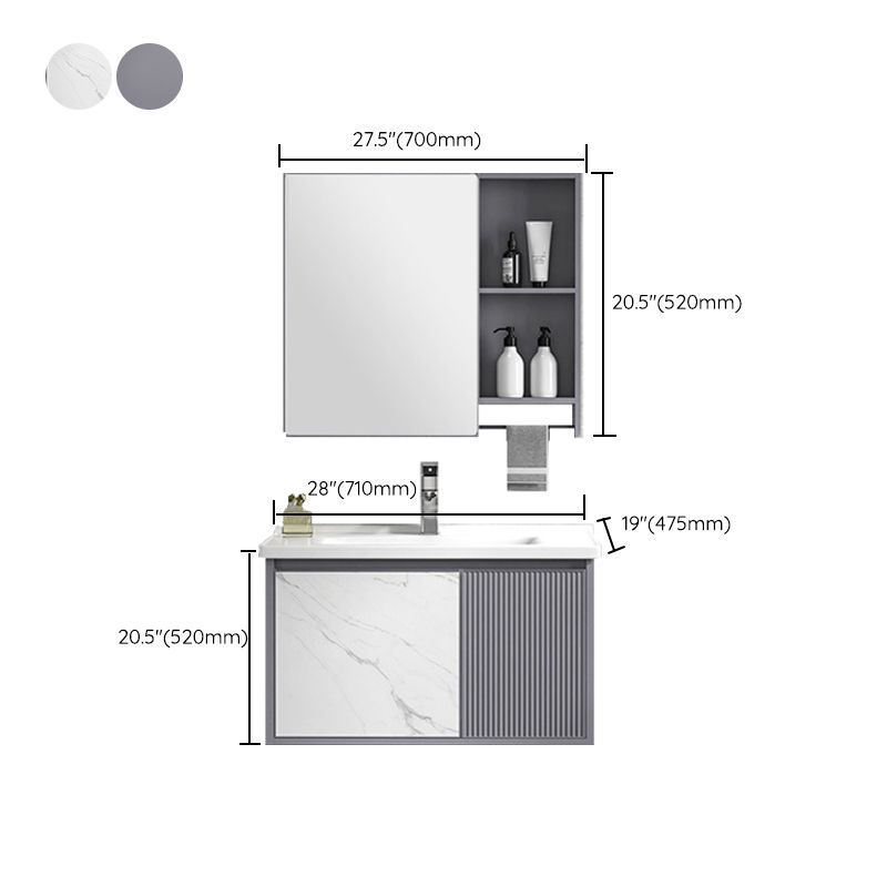 Modern Wall Mount Sink Vanity Metal Bathroom Vanity Cabinet with Mirror Cabinet