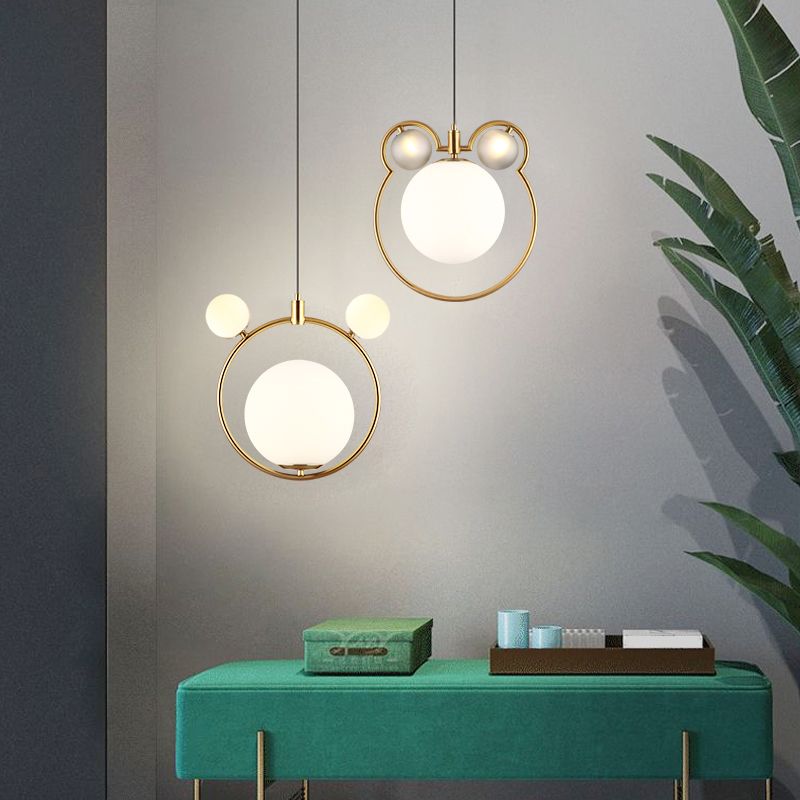 Glass Spherical Suspension Lamp Nordic 3-Light Brass Hanging Pendant for Dining Room