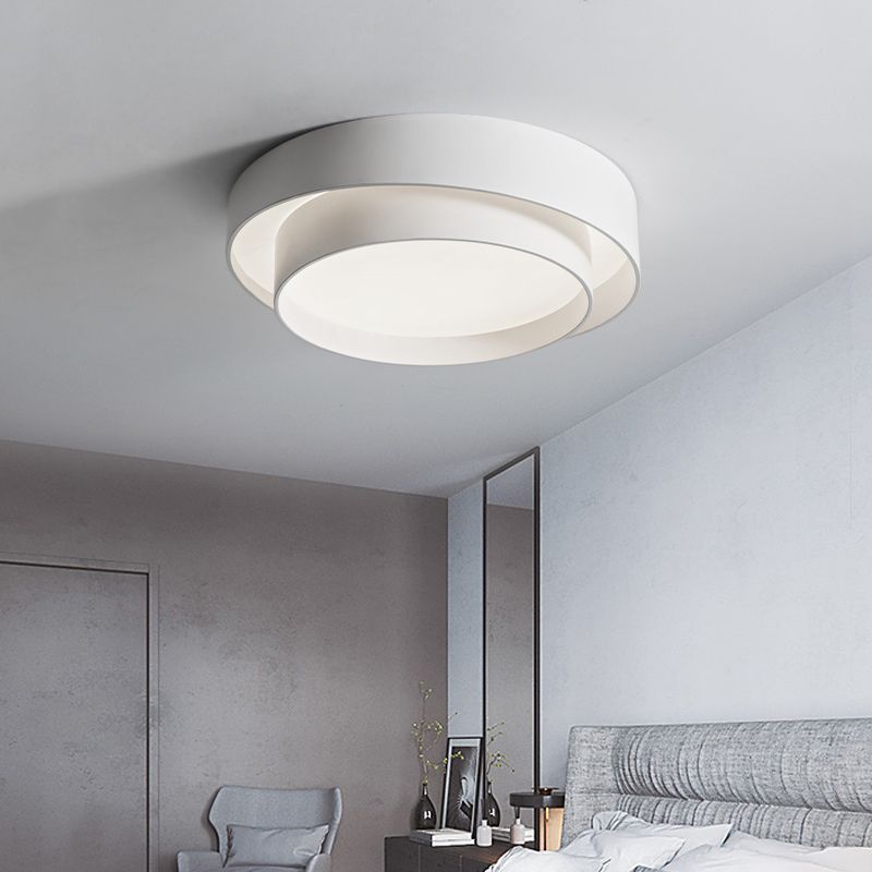 Contemporary Round Flush Light Metal 2 Light Flush Mount Ceiling Fixture