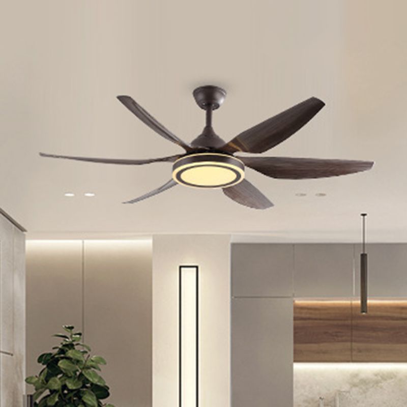 Metal Circle Hanging Fan Lamp Retro Living Room 6 Blades LED Semi Flushmount in Dark Coffee, 55.5" W