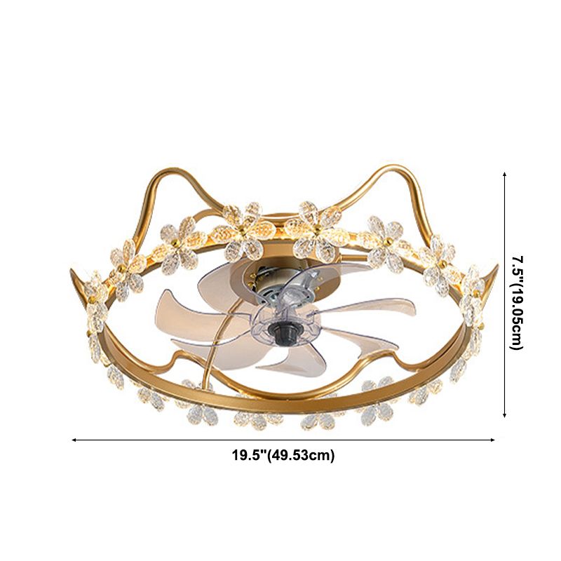 Crystal Crown LED Fan Light Children Style Semi Flush Mount Light Fixture for Bedroom