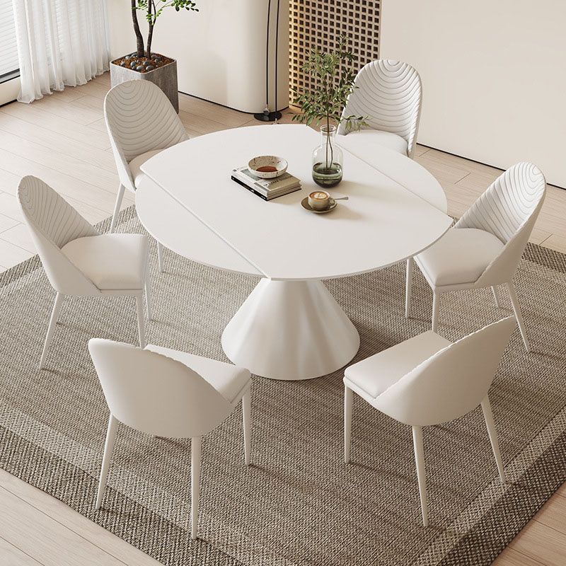 Sintered Stone Pedestal Dining Table Extendable Dining Table in White