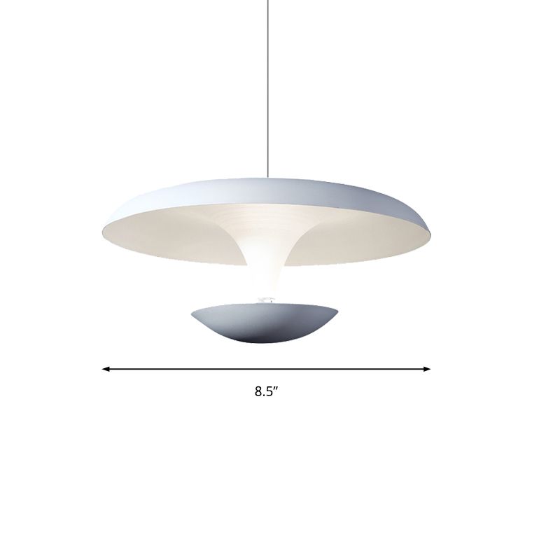 White Disc Pendant Light Fixture Modern Creative Metal Living Room Hanging Lamp, 8.5"/19.5" Wide